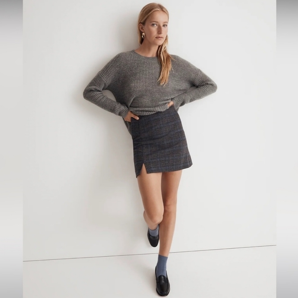 Madewell Plus Wool-Blend Mini Skirt - Gray and Blue - Size 16W